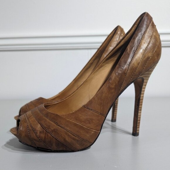 L.A.M.B brown leather peeptoe stilletto - Picture 1 of 12